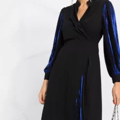 Karl Lagerfeld pleated sleeve metallic dress