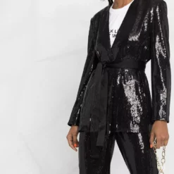 Karl Lagerfeld belted sequin-embellished jacket