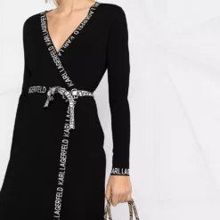 Karl Lagerfeld logo-embroidered wrap dress