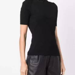 Karl Lagerfeld rhinestone mock-neck knitted top