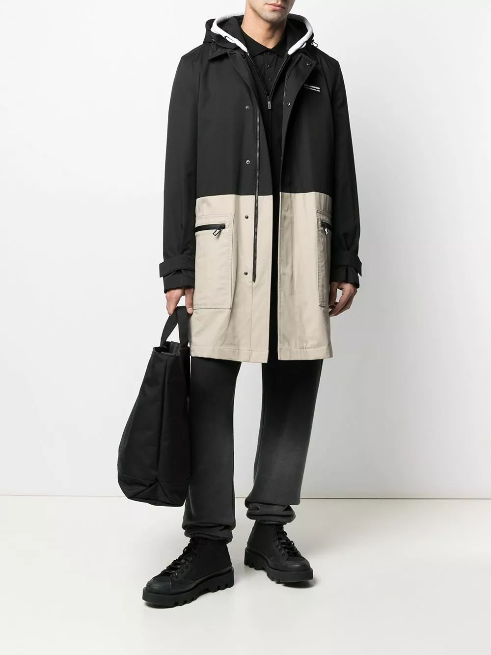 Karl Lagerfeld two-tone hooded coat