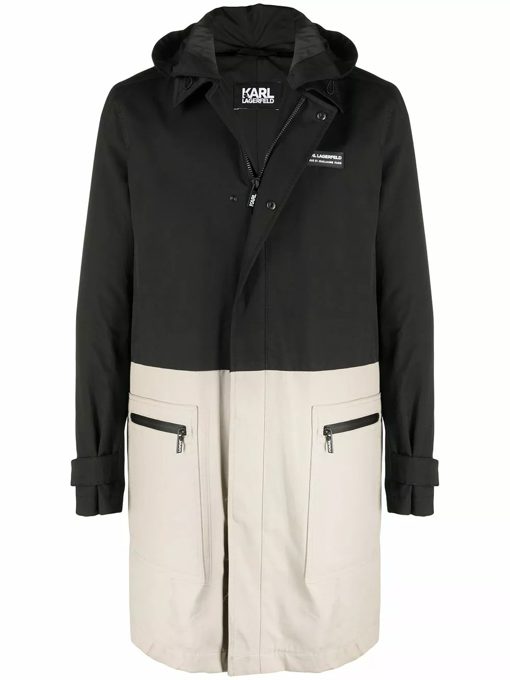 Karl Lagerfeld two-tone hooded coat