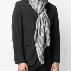 Karl Lagerfeld logo-print two-tone fringed scarf
