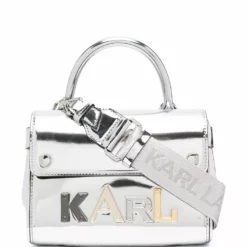 Karl Lagerfeld metallic-print logo-plaque tote bag