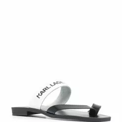 Karl Lagerfeld logo-print leather flip flops