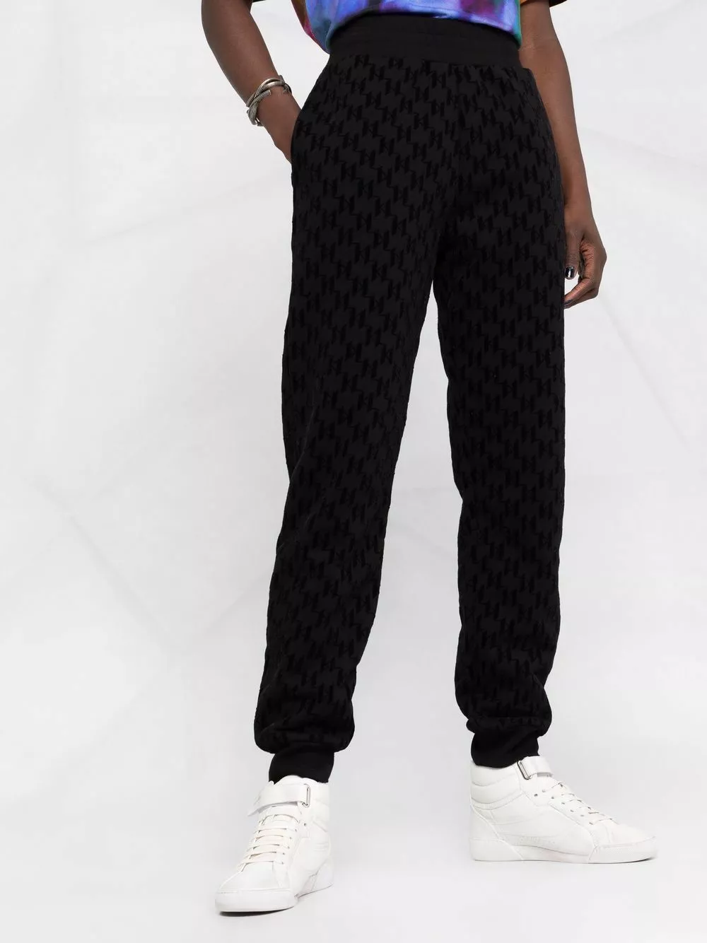 Karl Lagerfeld flocked-monogram track pants