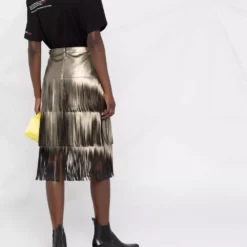 Karl Lagerfeld fringe-detail faux leather skirt