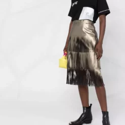 Karl Lagerfeld fringe-detail faux leather skirt