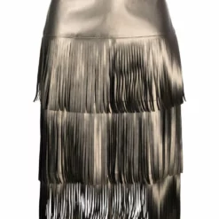 Karl Lagerfeld fringe-detail faux leather skirt