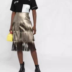 Karl Lagerfeld fringe-detail faux leather skirt