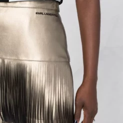 Karl Lagerfeld fringe-detail faux leather skirt