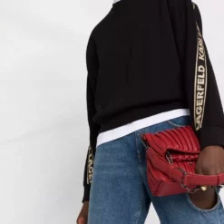 Karl Lagerfeld logo glitter tape crop sweatshirt