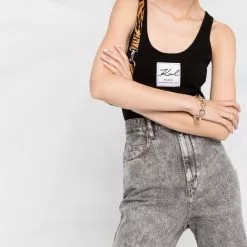 Karl Lagerfeld logo-patch sleeveless bodysuit