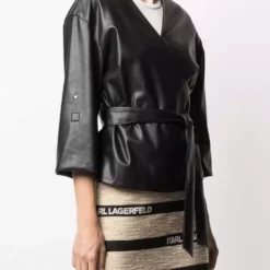 Karl Lagerfeld faux-leather shirt jacket