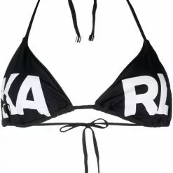 Karl Lagerfeld logo-print halterneck bikini top