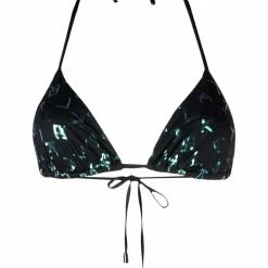 Karl Lagerfeld iridescent logo triangle bikini top