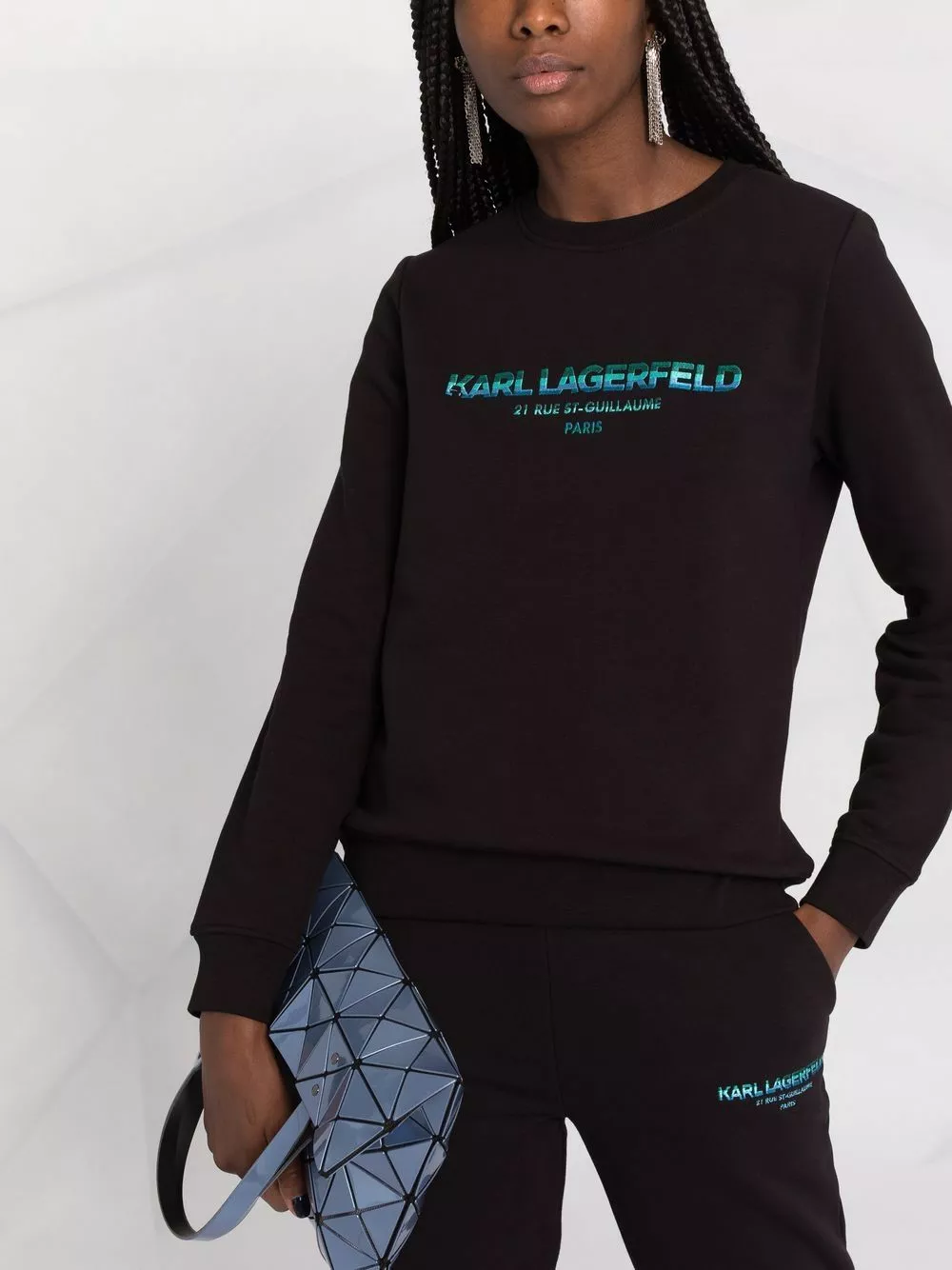 Karl Lagerfeld embroidered stripe-detail logo sweatshirt