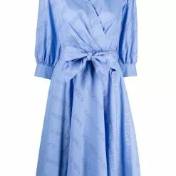 Karl Lagerfeld monogram-print poplin flared dress