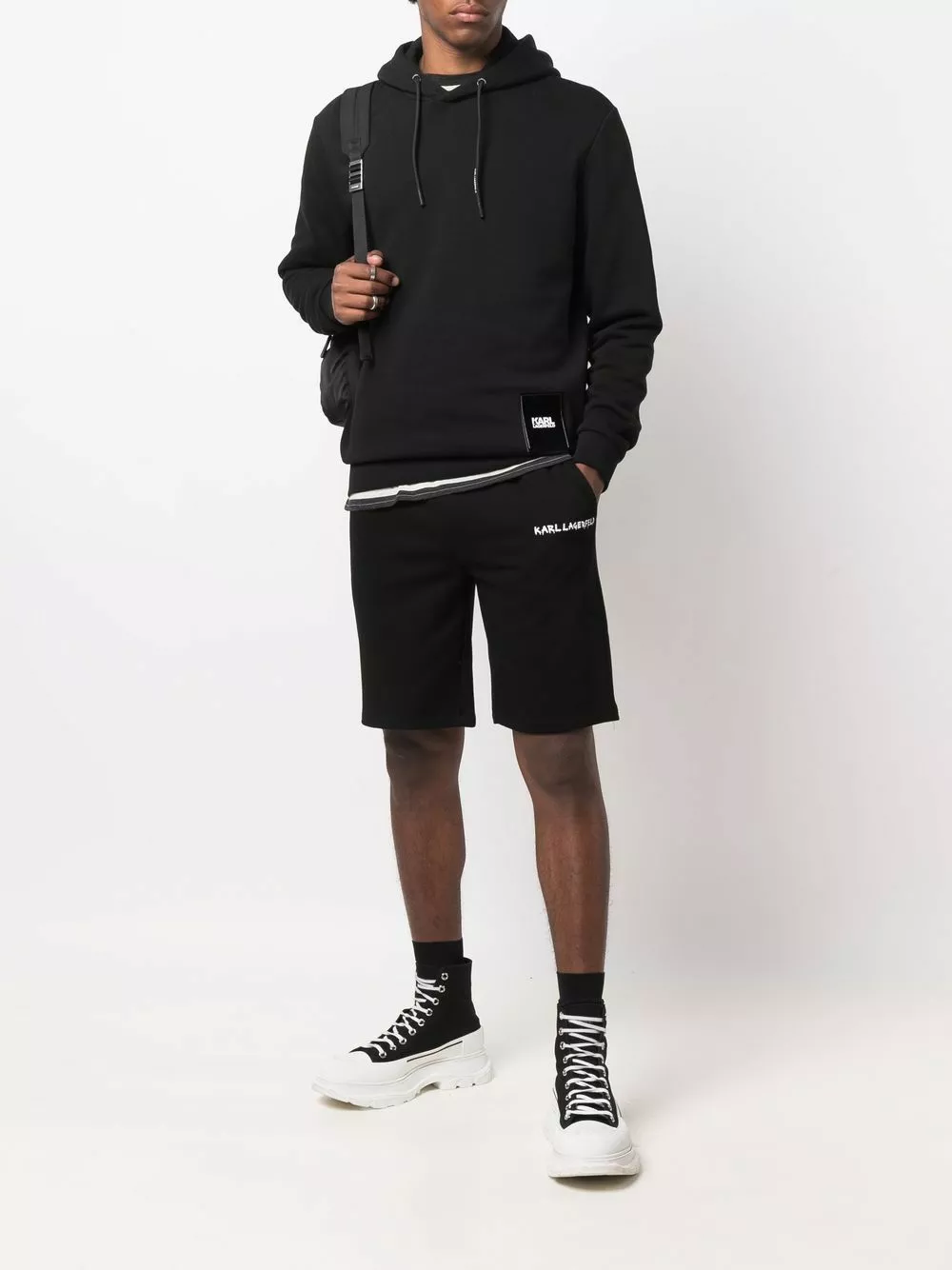 Karl Lagerfeld flap-logo cotton hoodie