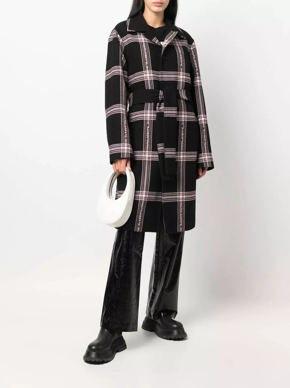 Karl Lagerfeld checked logo-detail belted coat