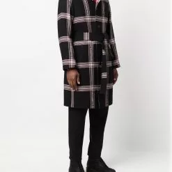 Karl Lagerfeld checked logo-detail belted coat