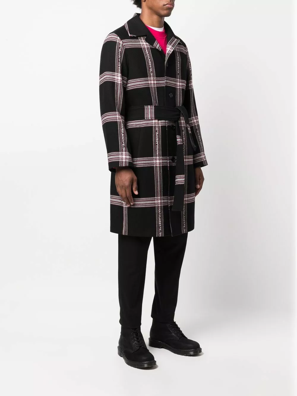 Karl Lagerfeld checked logo-detail belted coat