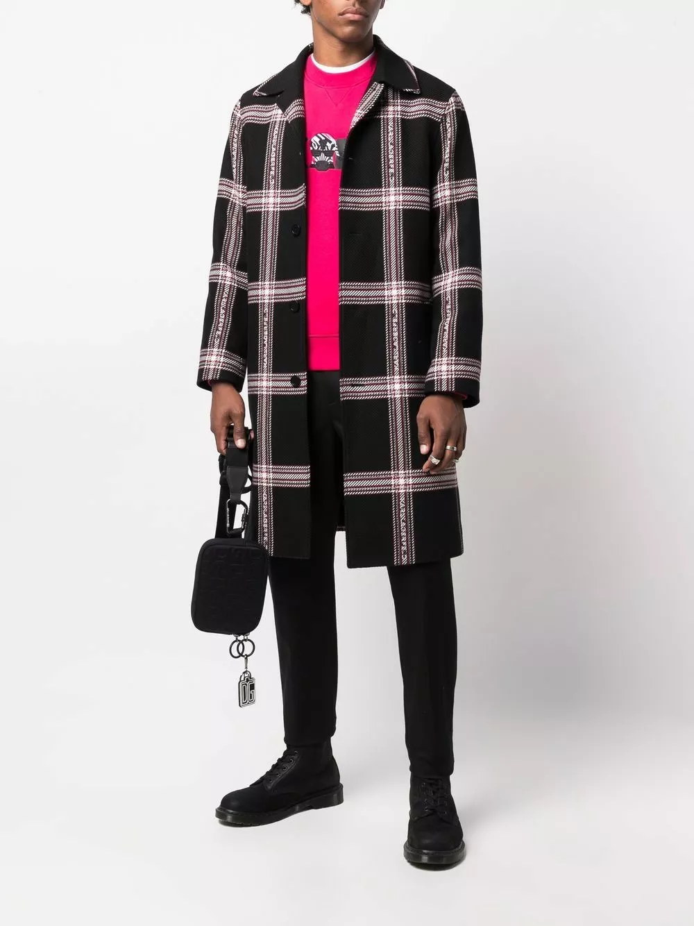 Karl Lagerfeld checked logo-detail belted coat