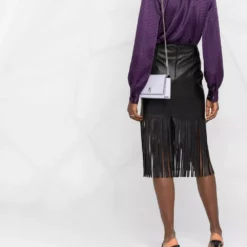 Karl Lagerfeld fringed vegan leather skirt