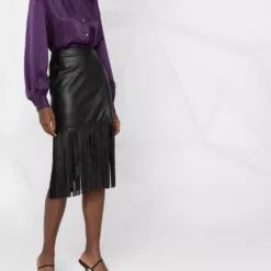 Karl Lagerfeld fringed vegan leather skirt