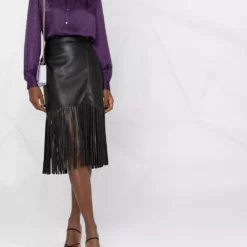 Karl Lagerfeld fringed vegan leather skirt