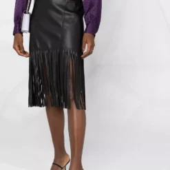 Karl Lagerfeld fringed vegan leather skirt