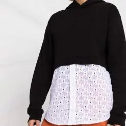 Karl Lagerfeld monogram lace-panel hooded sweatshirt