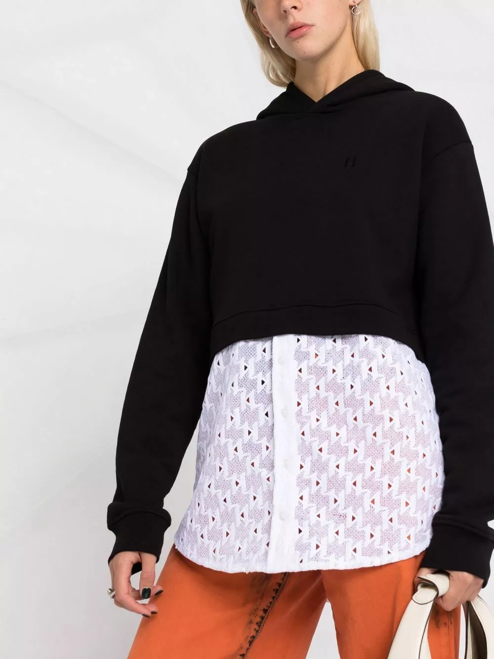 Karl Lagerfeld monogram lace-panel hooded sweatshirt