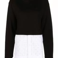 Karl Lagerfeld monogram lace-panel hooded sweatshirt
