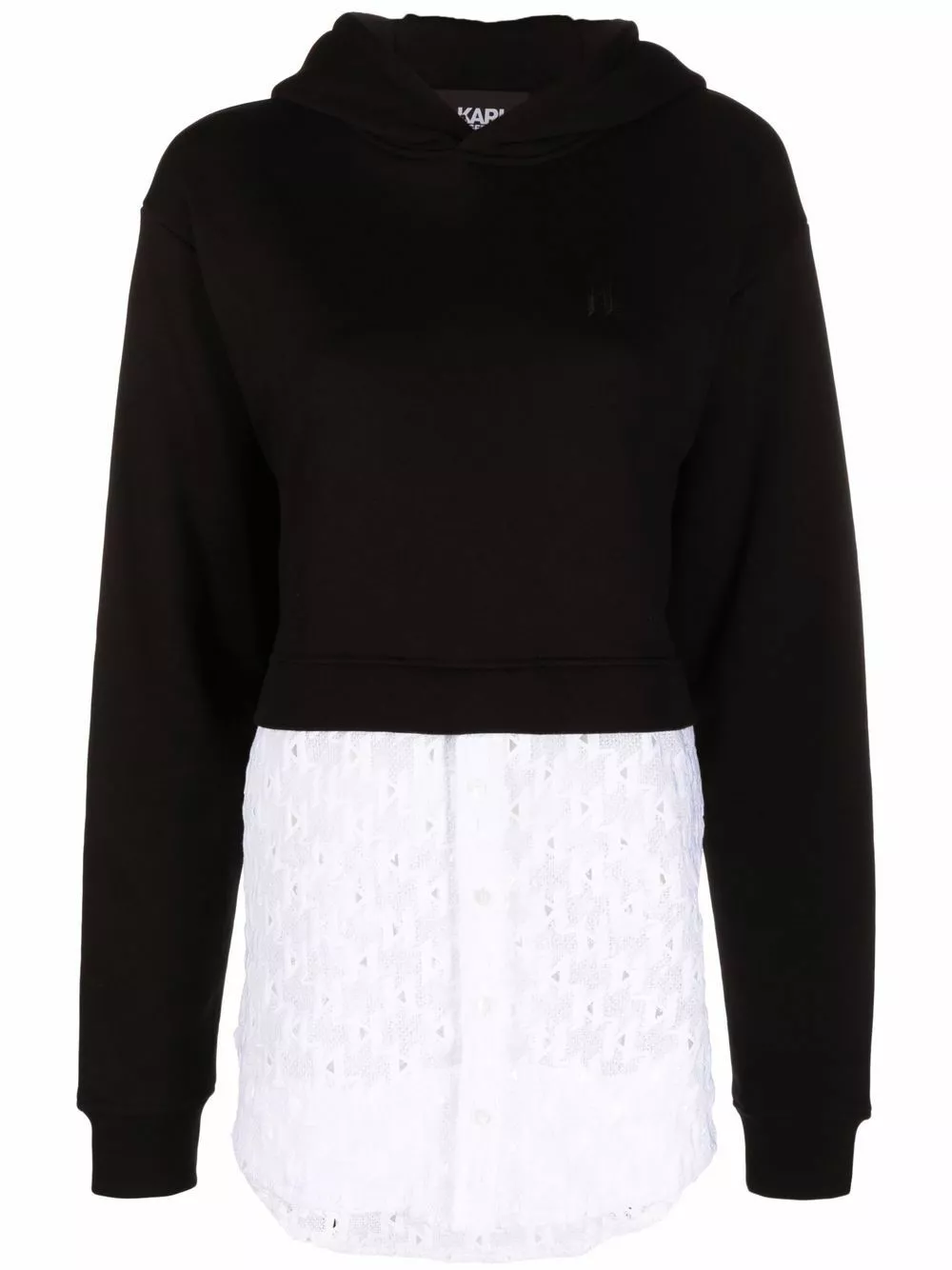 Karl Lagerfeld monogram lace-panel hooded sweatshirt