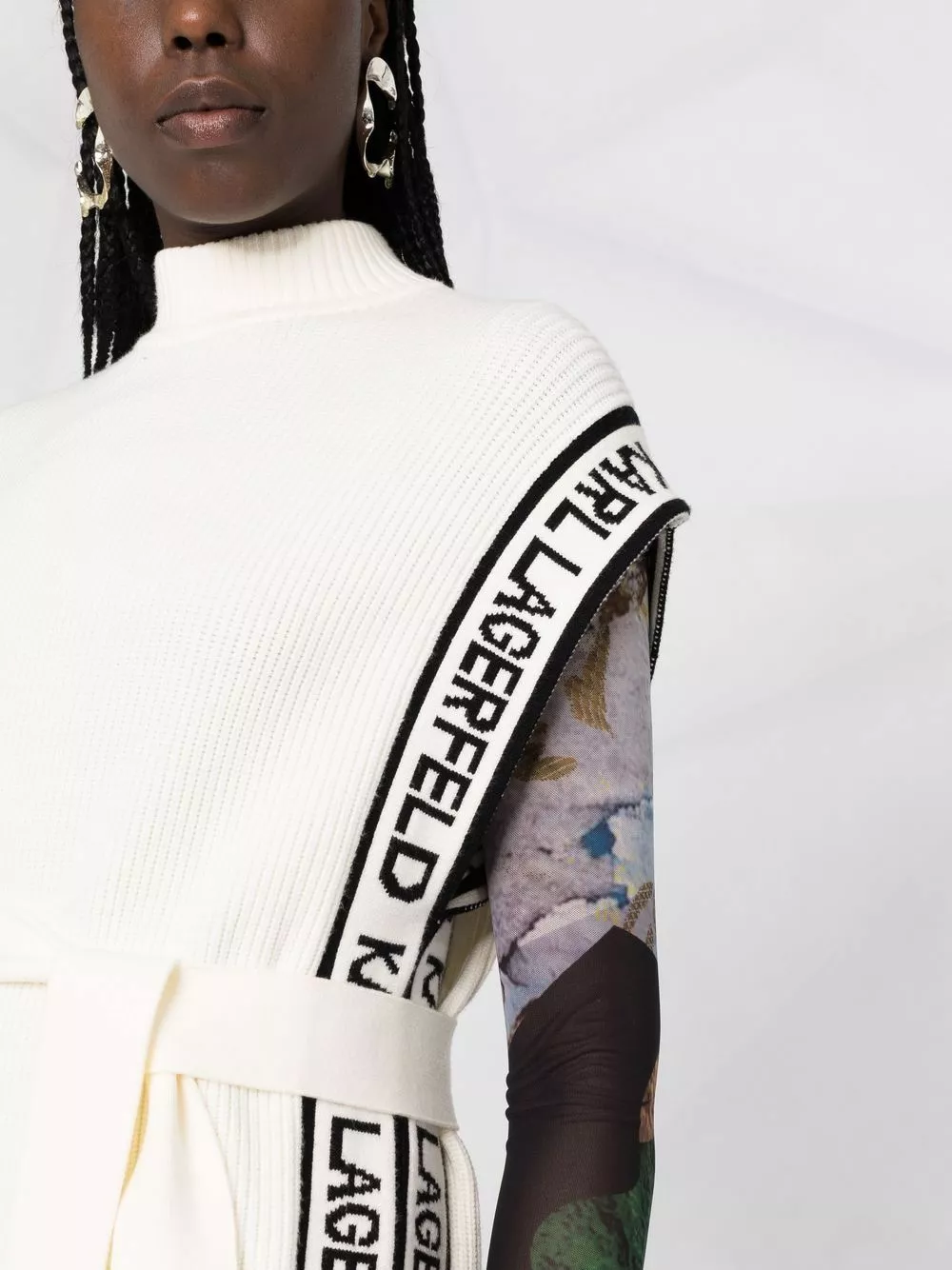 Karl Lagerfeld logo stripe edge poncho