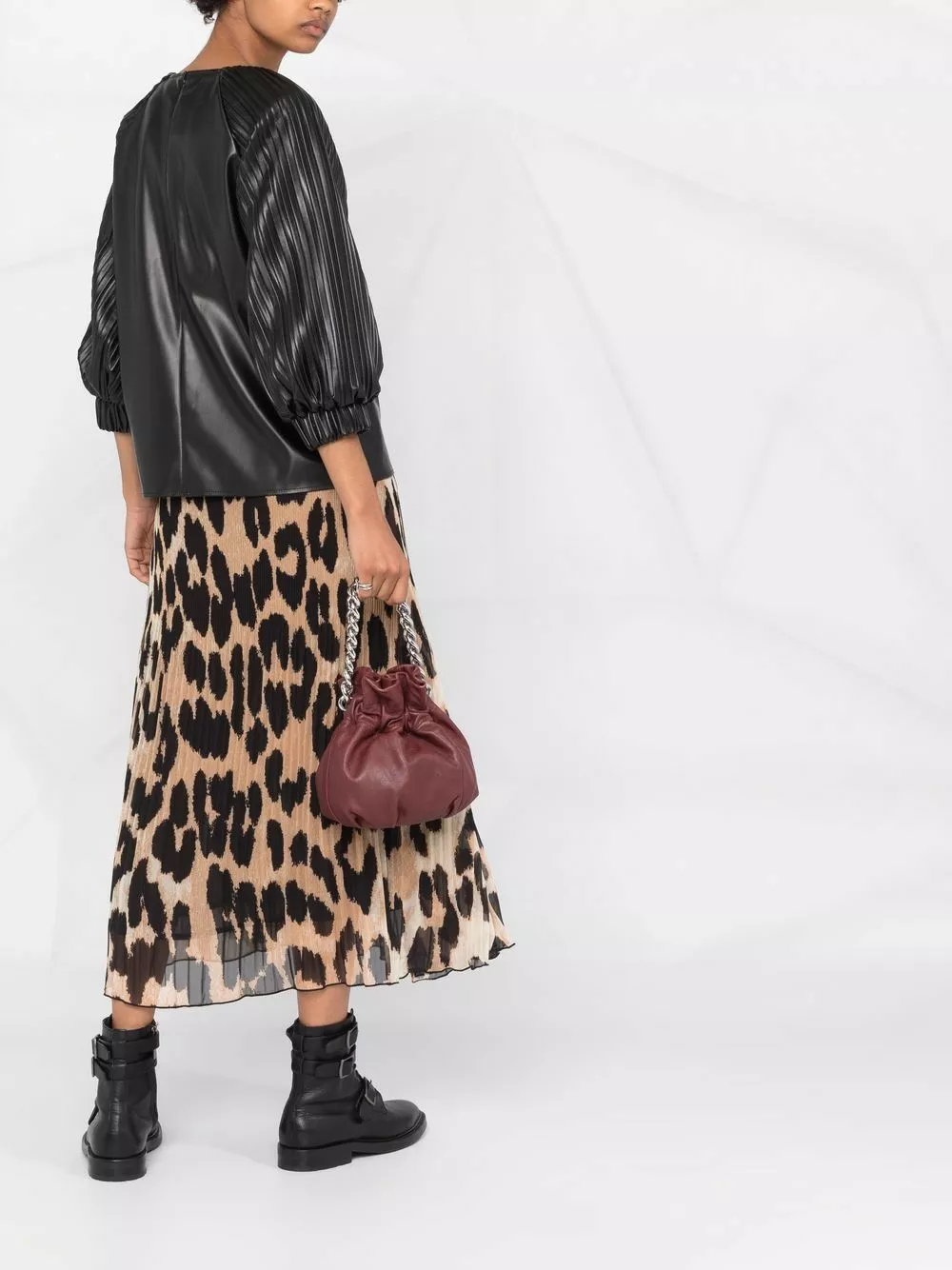 Karl Lagerfeld vegan leather pleated-sleeve top