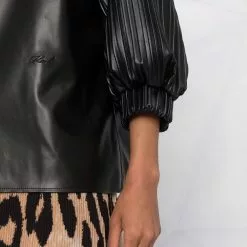 Karl Lagerfeld vegan leather pleated-sleeve top