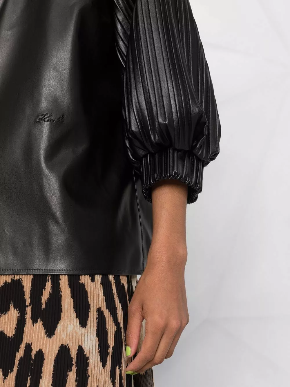 Karl Lagerfeld vegan leather pleated-sleeve top