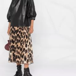 Karl Lagerfeld vegan leather pleated-sleeve top