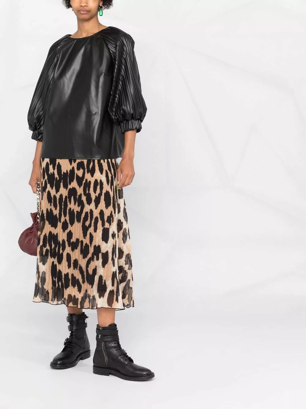 Karl Lagerfeld vegan leather pleated-sleeve top