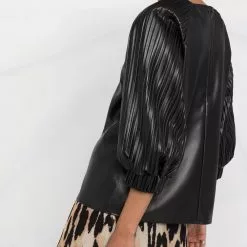 Karl Lagerfeld vegan leather pleated-sleeve top