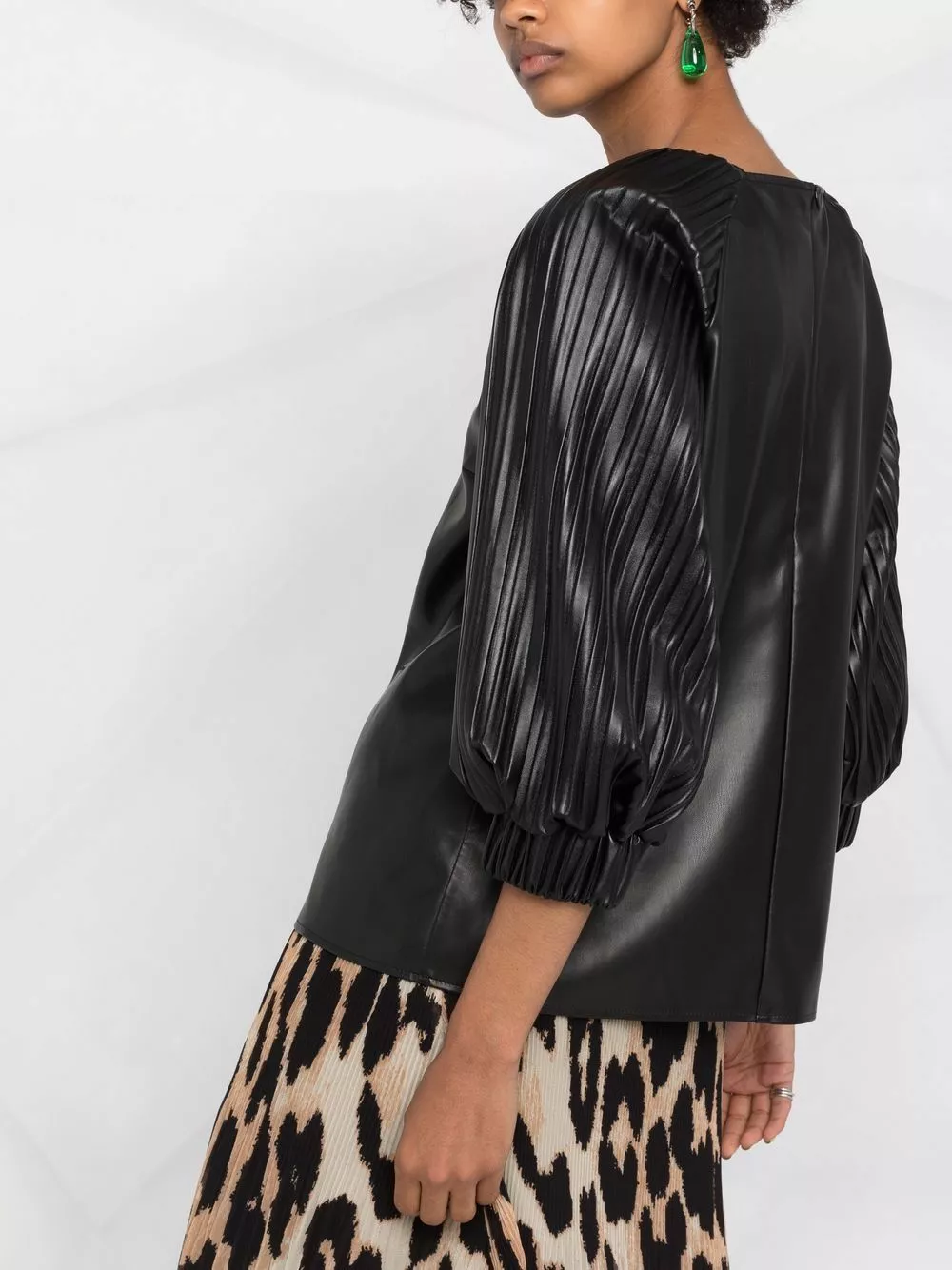 Karl Lagerfeld vegan leather pleated-sleeve top