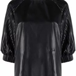 Karl Lagerfeld vegan leather pleated-sleeve top