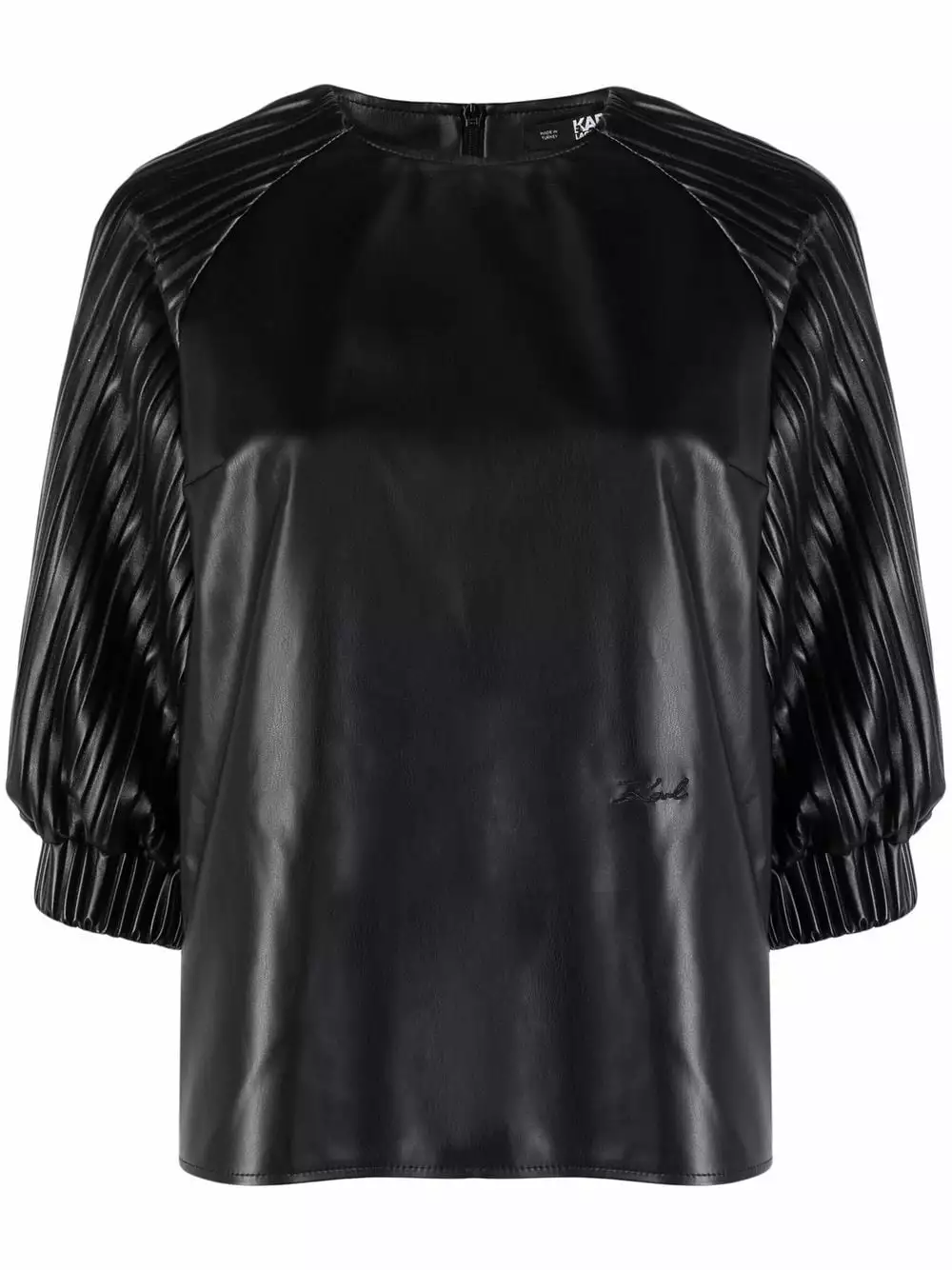Karl Lagerfeld vegan leather pleated-sleeve top