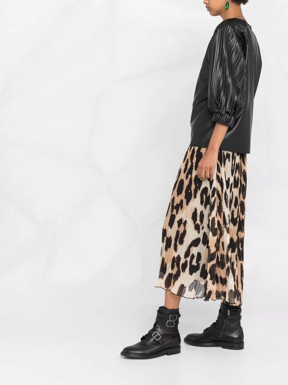 Karl Lagerfeld vegan leather pleated-sleeve top