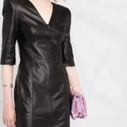 Karl Lagerfeld puff-sleeve leather zip dress