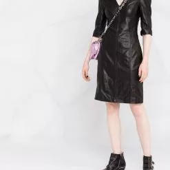 Karl Lagerfeld puff-sleeve leather zip dress