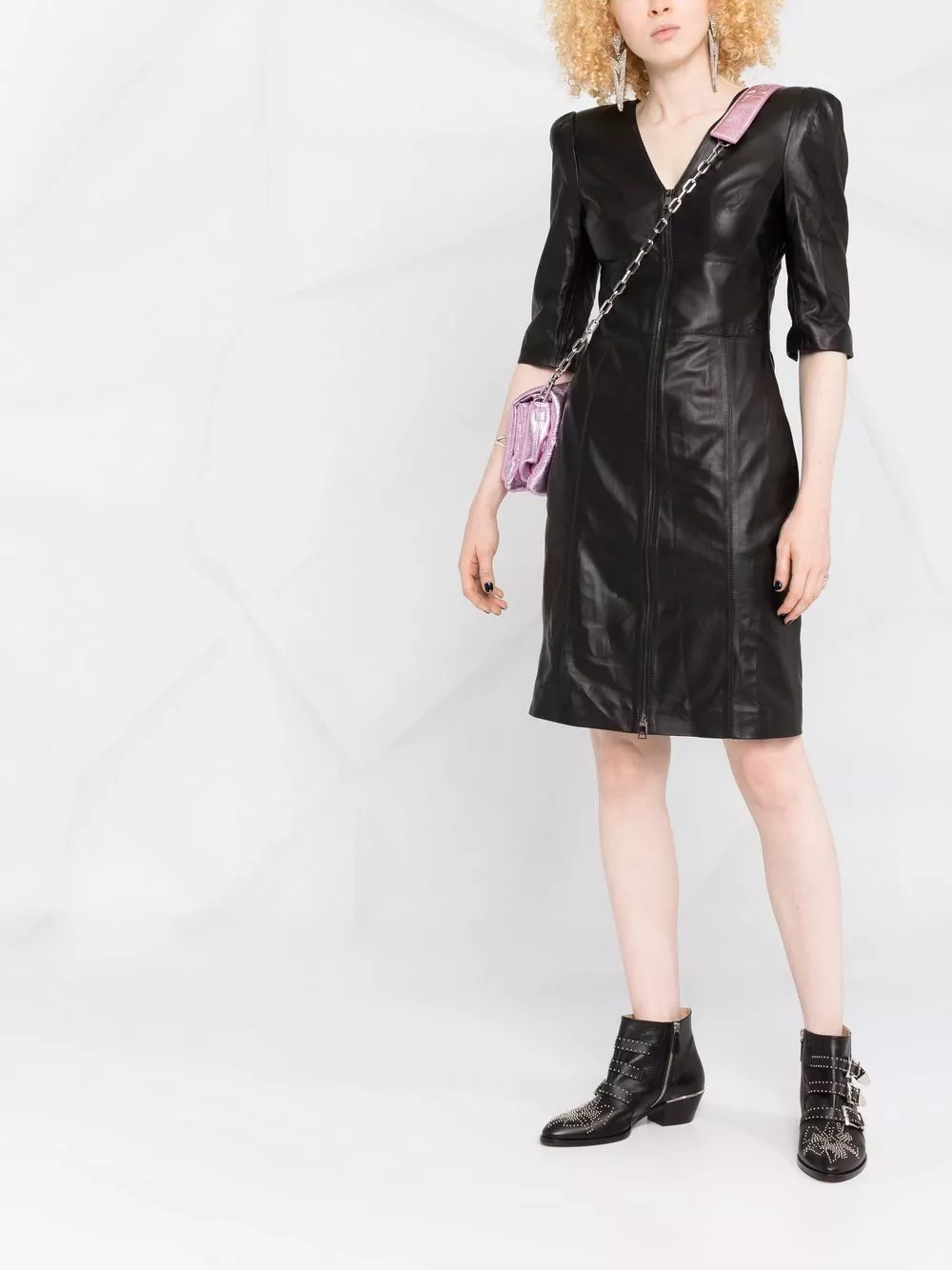 Karl Lagerfeld puff-sleeve leather zip dress