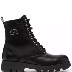 Karl Lagerfeld logo-patch lace-up leather ankle boots